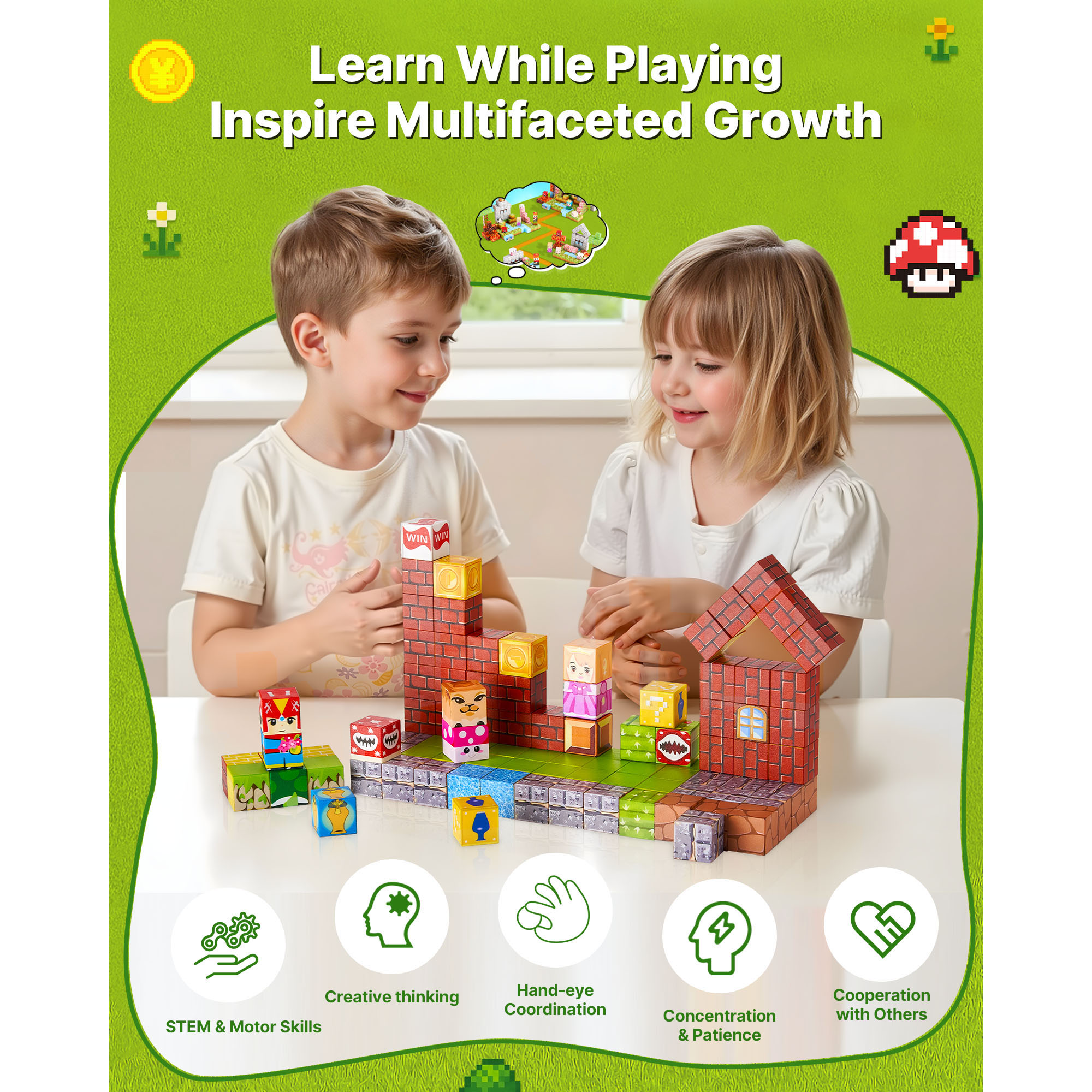 Magnetic Building Blocks Montessori Sensory Stem Educational Set_voghion.com